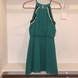 High neck, spaghetti strap dress